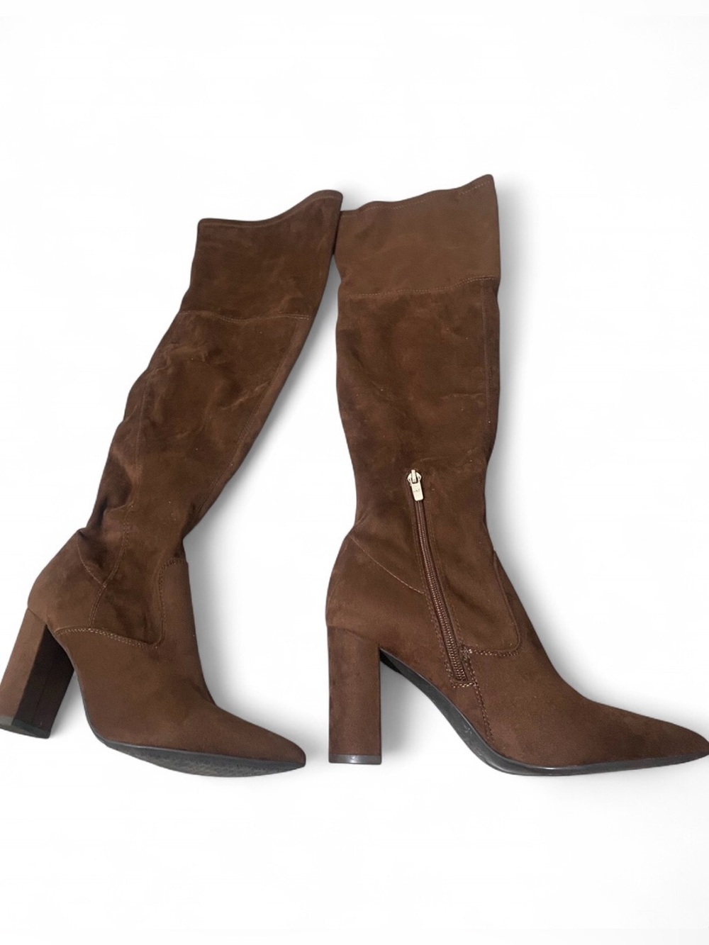 Marc Fisher dark brown suede boots with pointed toe and block heel - Picture 2 of 6